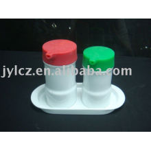 Ceramic oil and vinegar bottle set with dish and silicone cover